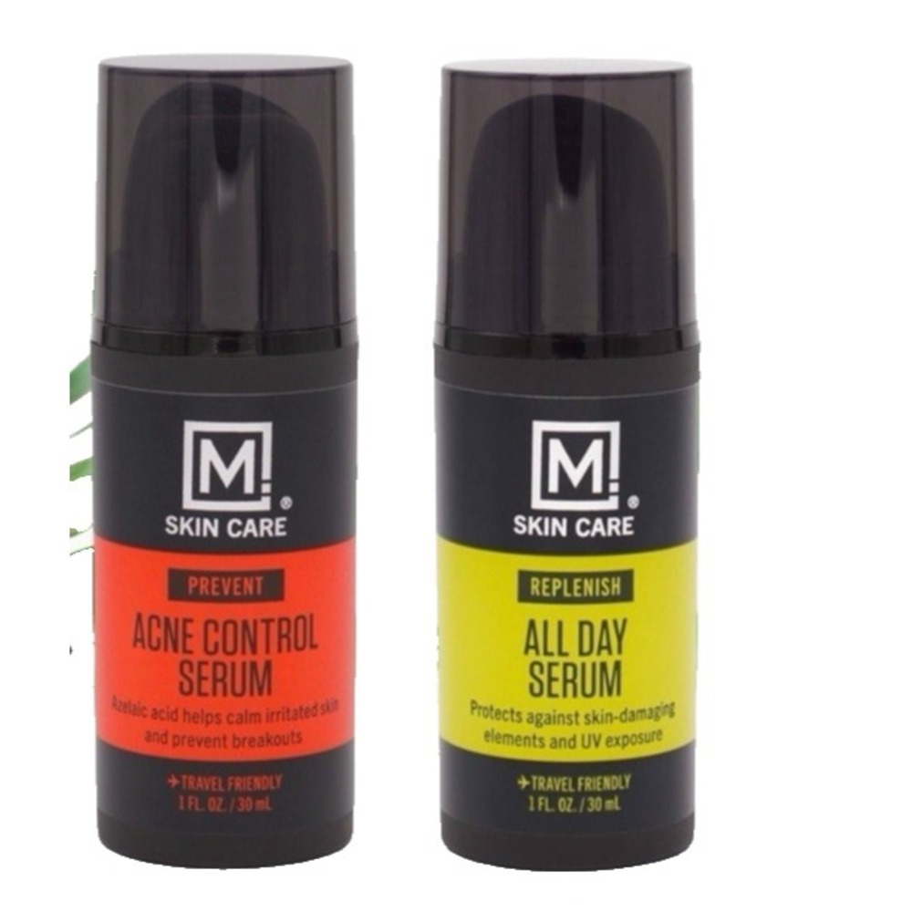M. Skin Care Men's Duo Set: Prevent Acne Control & Replenish All Day Serums NEW